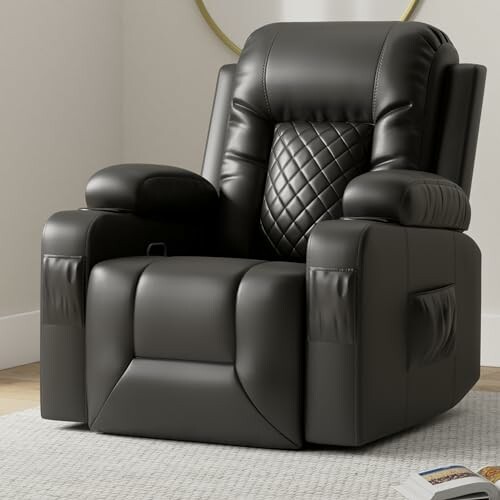 Black leather recliner chair in a room