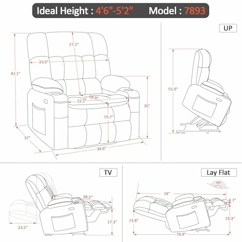 Recliner chair dimensions and positions, including ideal height and model number