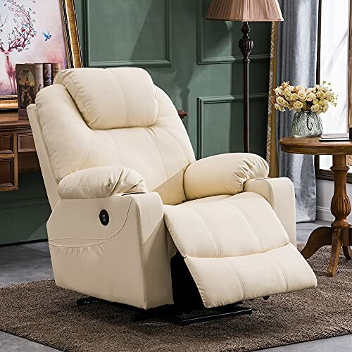 Comfortable beige recliner chair in a living room setting.