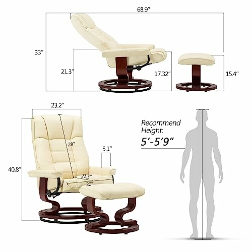 Recliner chair and ottoman dimensions with recommended height of 5'-5'9