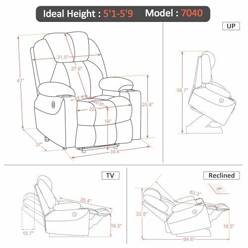 Recliner chair dimensions and ideal height range.